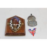 WW2 British ARP silver lapel badge: modern V for victory veterans badge and an enamel Royal Coat of