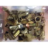 Brassware including nutcrackers, stamp boxes, chamber sticks, mail clasp,