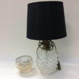 Pineapple shaped glass lamp base and shade cut glass rose bowl (2)