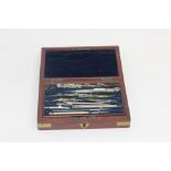 Set of 19th Century Nickel Drawing instruments in mounted mahogany case