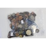 A bag of coins includes a crown dated 1891