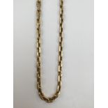 A continental 9k stamped yellow gold necklace, with rectangular links,