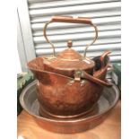 A quantity of copper including large circular pan (tin lined) coal skuttle,