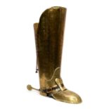 A Art Deco novelty brass umbrella stand, circa 1930's, in the form of a cowboy boot with spur,