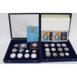 Two boxes containing a quantity of silver collectors coins etc