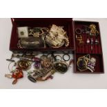 Large quantity of costume jewellery to include paste set silver rings, two silver chased bangles,