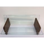 Stylish plated glass and oak table top book shelves in the form of a bench, possibly 1930s/40s, 45.