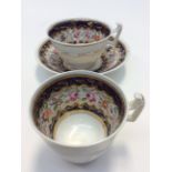 A Newhall trio, tea cup, coffee cup and saucer, London shape,