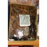 A Thorntons Toffee tin of assorted coins