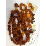 Two rough amber necklaces,