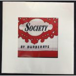 A Burberry silk society red and white neck tie in original cellophane