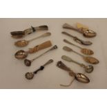 Assorted spoons, pair of shell shaped spoons, a pair of bright cut six 1919 teaspoons,