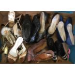 A collection of 1950s and 1960's stiletto shoes to include; black patent leather with buckles,