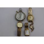 A 9 carat gold cased Everite watch, an Omega Quartz Seamaster with date aperture, gilt metal,