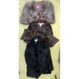 A beige 1940's Fox fur cape, with fastening; a ranch Mink black,