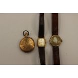 An Elgin gold plated pocket watch and two ladies wristwatches,