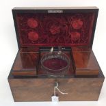 A Flame mahogany tea caddy, all complete with a pair of George III teaspoons London 1782,