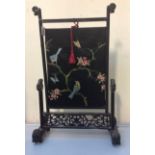 Chinese fire screen with a silk embroidered panel (af)