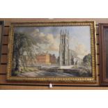 John Grain, local interest, an oil on canvas depicting St Mary's Church Derby,