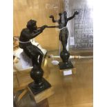 A pair of 19th Century Classical bronze cast figures, reputedly belonged to Mark Twain,