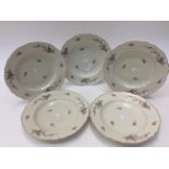 Five Krautheim Bavarian soup plates, Decorated with floral sprigs, and a guilded rim.