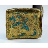 A 1920's damascened Japanese engraved cigarette case set with Abalone shell detail