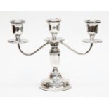 A silver three branch miniature candelabra, Birmingham, 1979 by E.S.