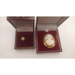 A 9ct gold cameo brooch, approx size 30mm x 40mm together with a 9ct gold cameo ring, size N,