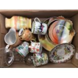 A collection of ceramic items including Royal Crown Derby coffee can and saucer, Noritaki items,