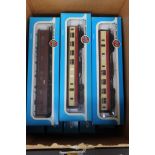 Airfix Railway System, eight boxed coaches, mixed liveries.