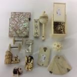 A collectors lot including Victorian Mother of Pearl car and case (A/F) and miniature Mother of