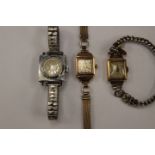 A 9ct gold Leda ladies watch on plated mesh strap, dial diameter approx 12mm x 12mm,