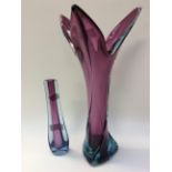 A large Studio glass vase and a smaller specimen, vase,
