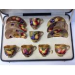 Royal Worcester cased fruit painted coffee service, signed by a number of artists; Townsend, Powell,