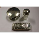 Three items of silver comprising of a; trinket box,