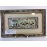 Asian ivory painted plaque with hunters on horseback,
