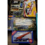 One box of boxed Corgi classics buses etc and another box of Hornby battle zone boxed,