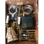 19th Century and modern brassware, candlesticks, trivet, latch lever,
