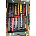 One box of assorted unboxed OO gauge model railway coaches to include Tri-ang etc
