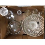 A quantity of glass including moulded bowls, decanter and stopper,