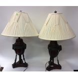 A pair of Regency style modern, made in India, large table lamps and shades,