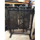 Two wrought iron fire guards/wrought iron cane/umbrella stand,