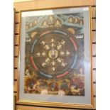 A Tibetan Thangka, depicting numerous figures, flowers and clouds, framed 65 cm x 49 cm.