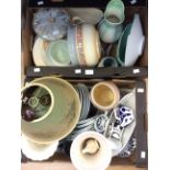 Two boxes of miscellaneous earthenware including planters,