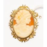 A 9ct gold hallmarked modern cameo brooch pendant,