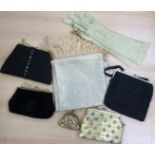 A collection of late 1950/60's evening bags to include 3 black and gold evening bag and gold purses