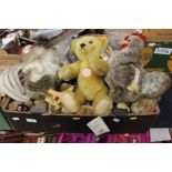 A box of assorted teddy bears and animals to include: Steiff, Merrythought, mainly as found.