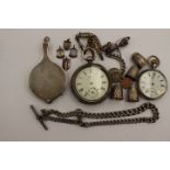 A Birmingham silver 1867 Waltham open faced pocket watch woth short Albert chain and a small silver