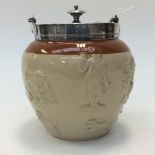 Bourne Denby, Rare Denby Colours sprigged biscuit barrel with EPNS lid and handle, 5 1/2" tall,