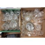 Two small boxes of cut glass tumblers, sherry glasses,